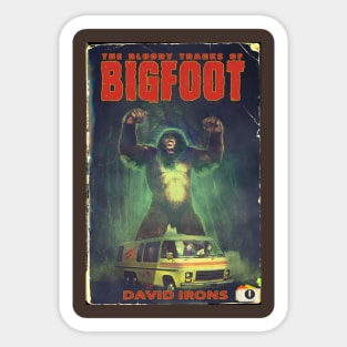 The Bloody Tracks of Bigfoot Cryptid horror by David Irons Sticker